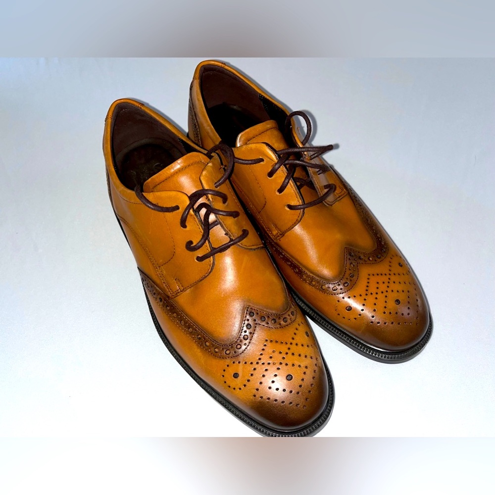Ecco Men Lisbon Brogue Wing Tip Amber Tan Leather Oxford Shoes EU 42, US8.5 NWOT
